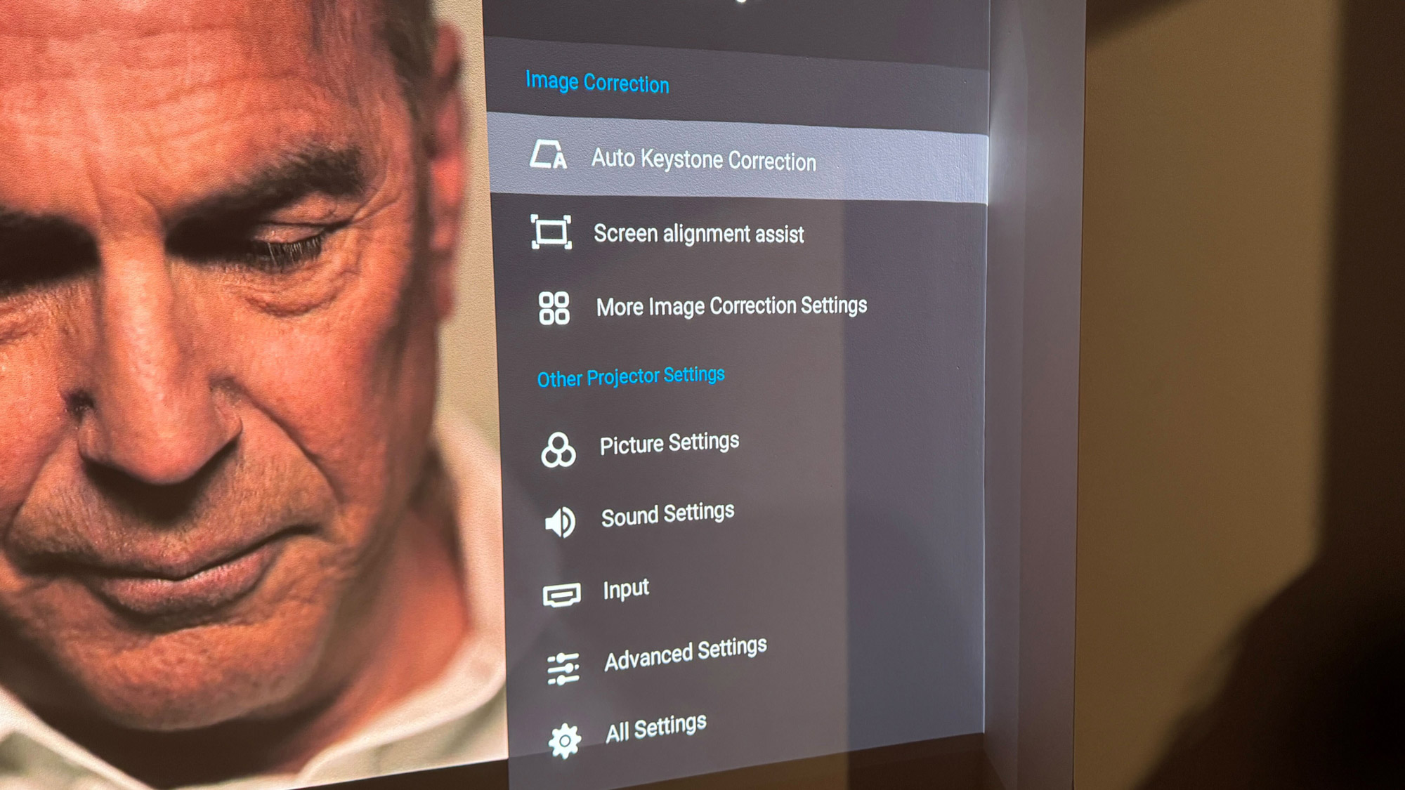 Close up image of settings menu on Xgimi Aura 2 projector