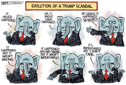 Political Cartoon U.S. GOP Evolution Of A Trump Scandal