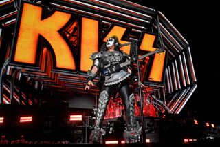 A picture of Gene Simmons performing live with Kiss