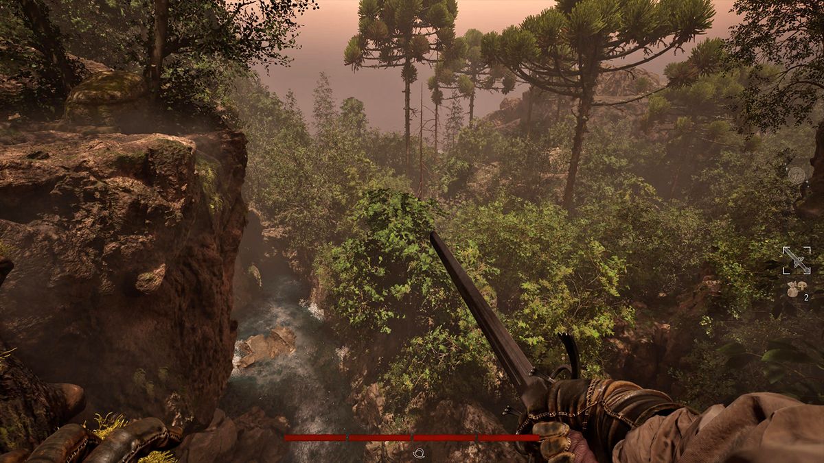 Screens from a horror game set in a dense jungle