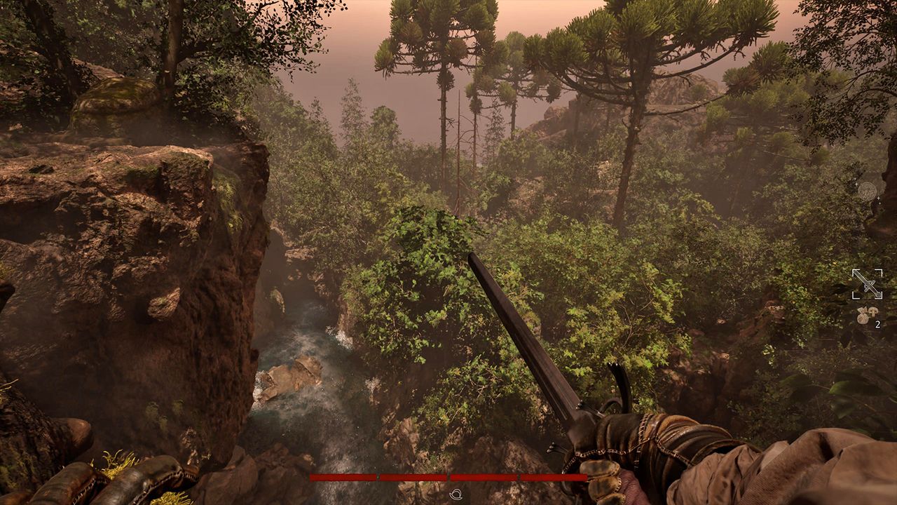 Screens from a horror game set in a dense jungle