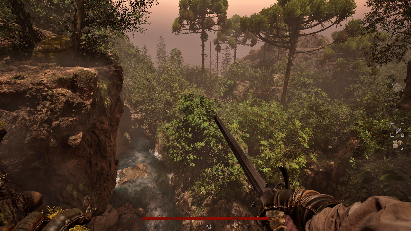 Screens from a horror game set in a dense jungle
