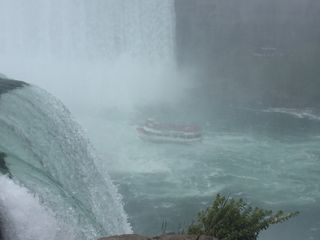 The Maid of the Mist takes tourists up to the bottom of Horseshoe Falls.