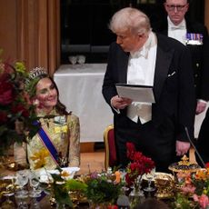 US President Donald Trump speaks to Britain's Catherine, Princess of Wales as he delivers a speech during a State Banquet at Windsor Castle, in Windsor, on September 17, 2025, during the US President's second State Visit. US President Donald Trump arrived in Britain for an unprecedented second State Visit, with the UK government rolling out a royal red carpet welcome to win over the mercurial leader. (Photo by Yui Mok / POOL / AFP) (Photo by YUI MOK/POOL/AFP via Getty Images)