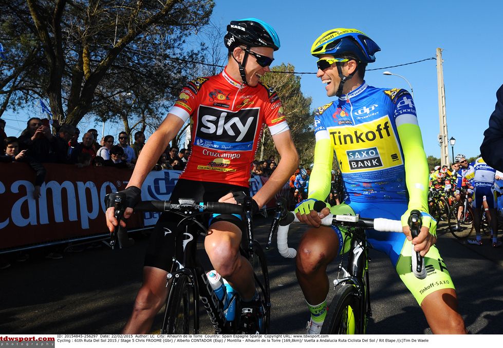Chris Froome and Alberto Contador on the startline in Andalucia