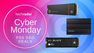 Artwork for TechRadar Gaming's Cyber Monday PS5 SSD deals hub
