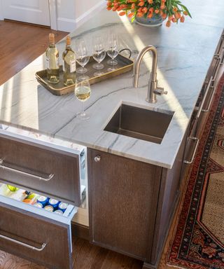 Kitchen countertop with under counter fridge drawers