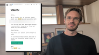 PewDiePie beside an OpenAI email shown in his video, indicating his account was deactivated over distillation