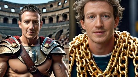 AI generated images of Meta CEO Mark Zuckerberg, including himself as a gladiator for some reason, made using Meta's 'Imagine Me' AI feature