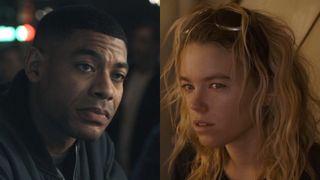Aaron Pierre looks over in Lanterns, while Milly Alcock stares in Supergirl.