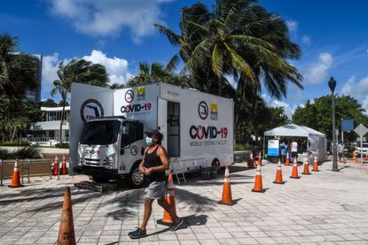 A mobile COVID-19 testing facility in Miami Beach.