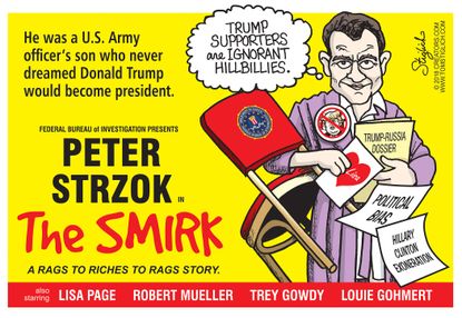 Political cartoon U.S. Peter Strzok FBI agent judiciary committee hearing Hillary Clinton Trump