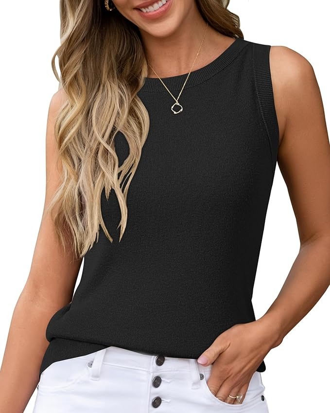 Arach&Cloz, Arach&cloz 2025 Womens Tank Tops Spring Summer Sleeveless Crew Neck Soft Sweater Cute Fashion Dressy Business Casual Outfits Knit Trendy Work Clothes Black M