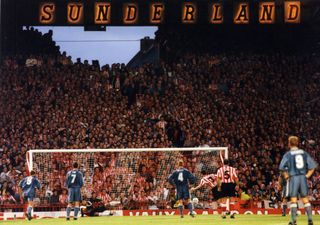 Martin Scott scores a penalty for Sunderland against Newcastle in the last-ever Tyne-Wear derby at Roker Park in September 1996.