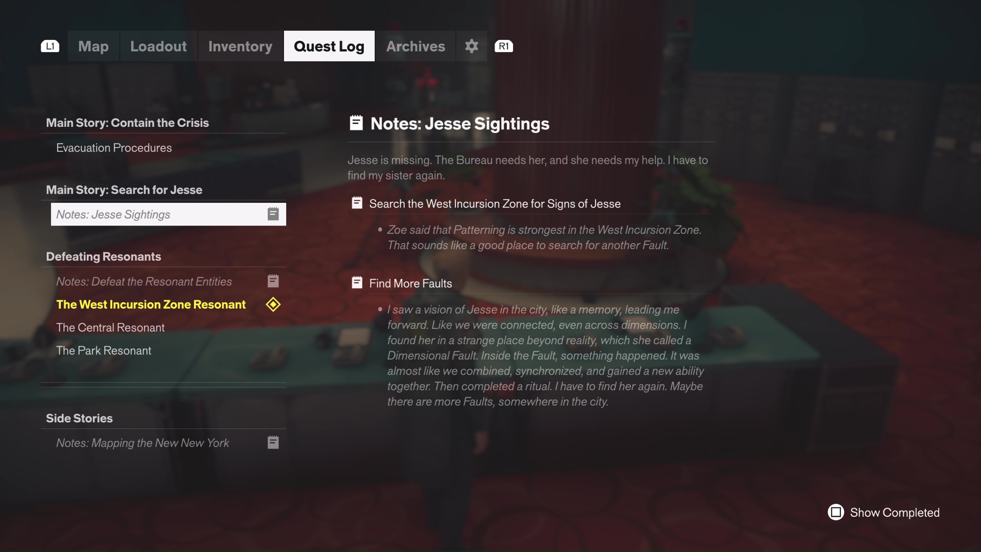 Early quests given to you in Control Resonant