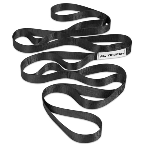 Trideer Stretching Strap Yoga Strap Physical Therapy for Home Workout, Exercise, Pilates and Gymnastics, 10 Loops Non-Elastic Stretch Bands With Aesthetic Packaging for Women &amp;amp; Men (black)
