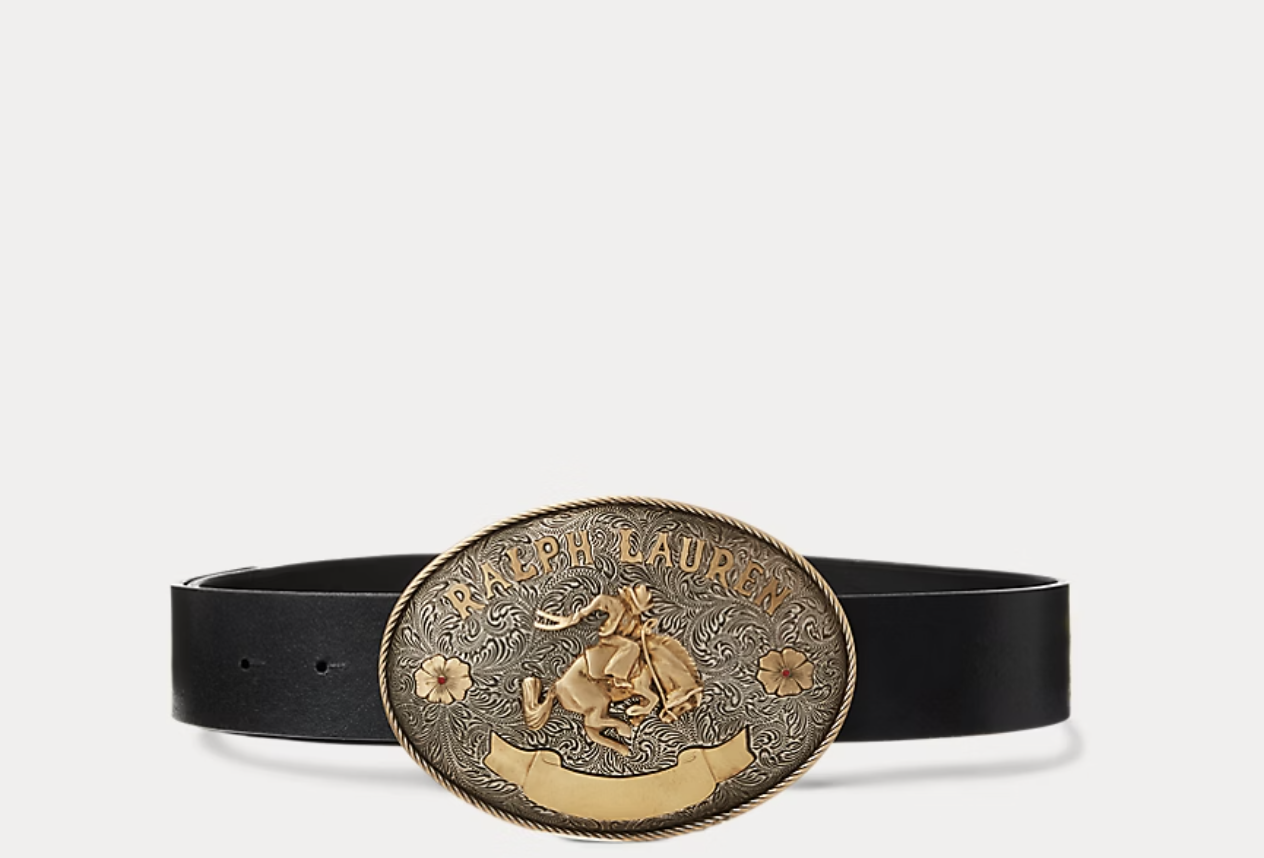 Ralph Lauren, Rodeo-Buckle Vachetta Leather Wide Belt