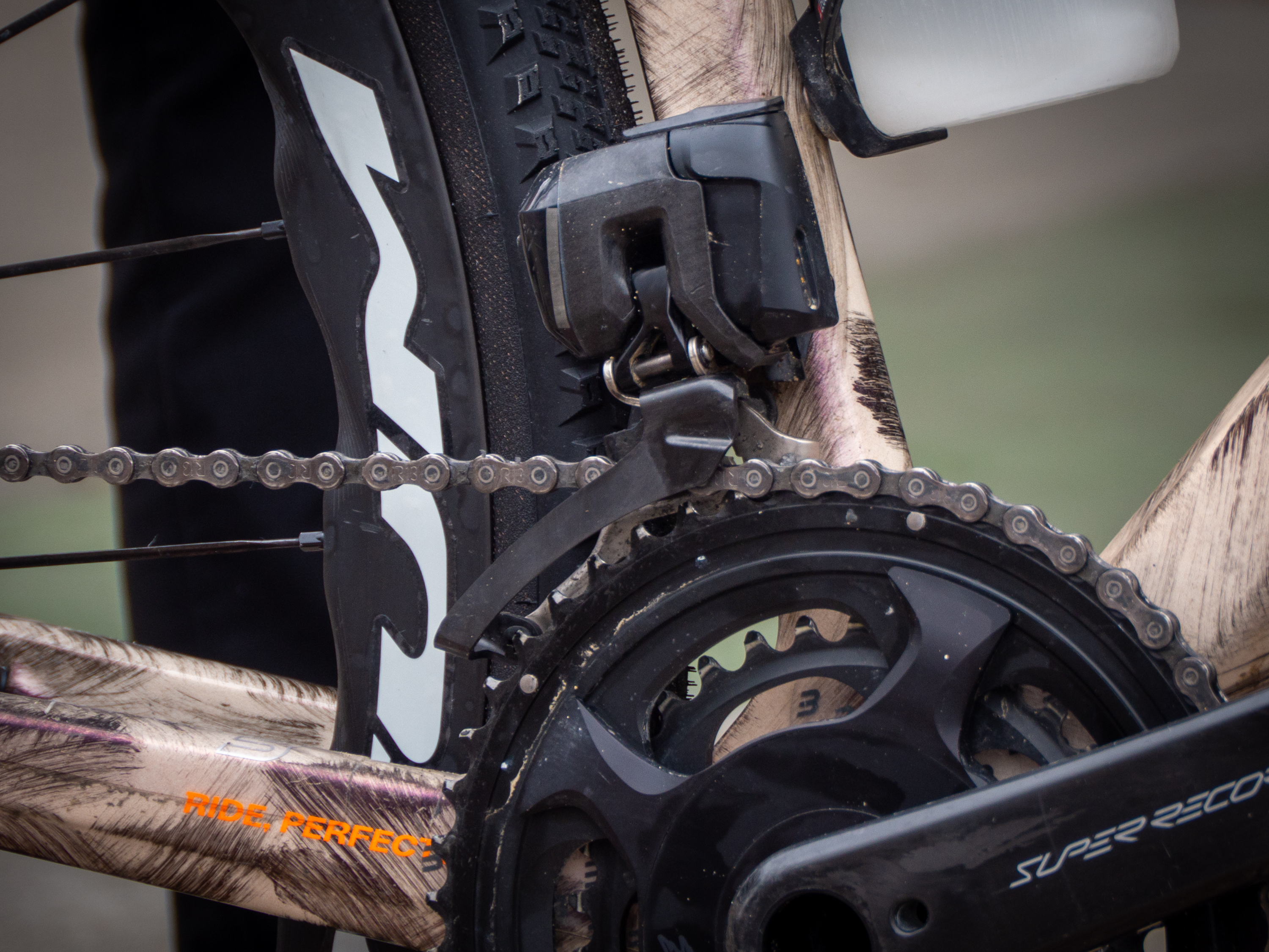 Close up images of a new Campagnolo gravel groupset at Unbound