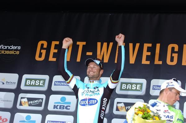 Tom Boonen celebrates his third win in Gent-Wevelgem