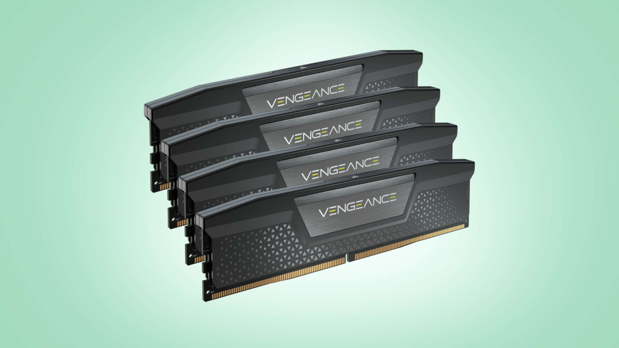 Corsair Vengeance DDR5 RAM-Sticks auf eierschalengrünem Hintergrund