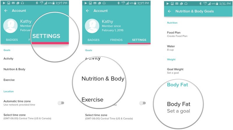 tap settings, then nutriton, then body fat