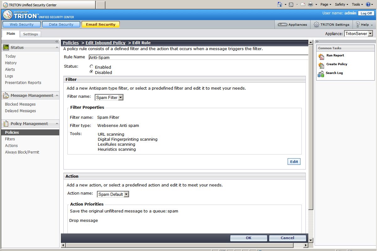 Anti-spam policies are simple to create and can use an extensive array of scanning techniques.