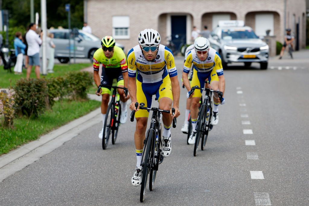 PEER BELGIUM AUGUST 26 Kamiel Bonneu of Belgium and Team FlandersBaloise competes in the breakaway during the 19th Renewi Tour 2023 Stage 4 a 1794km stage from Beringen to Peer UCIWT on August 26 2023 in Peer Belgium Photo by Bas CzerwinskiGetty Images