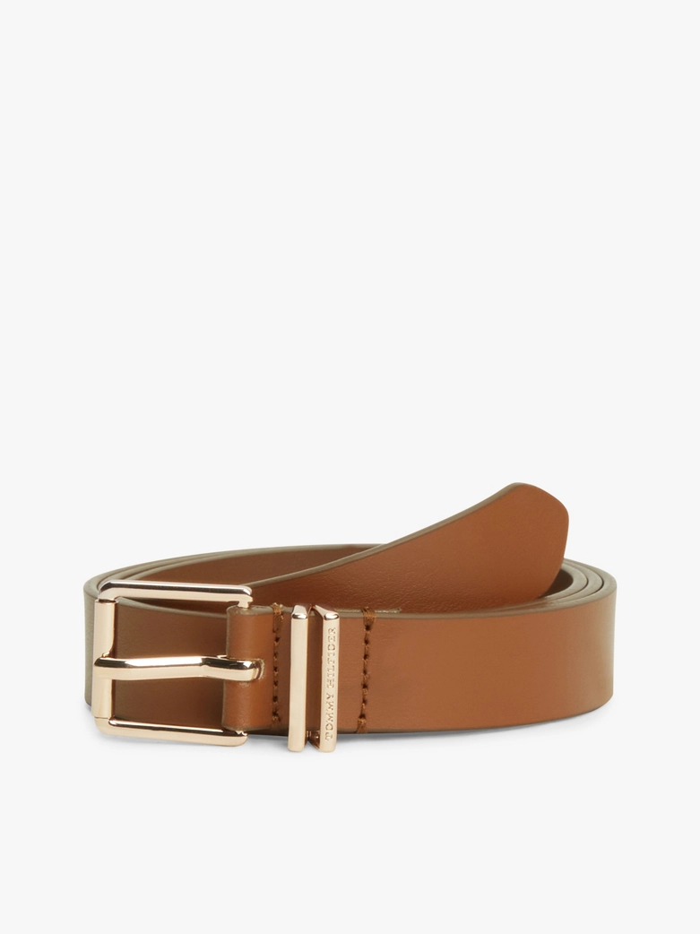 Square Buckle Logo Keeper Leather Belt
