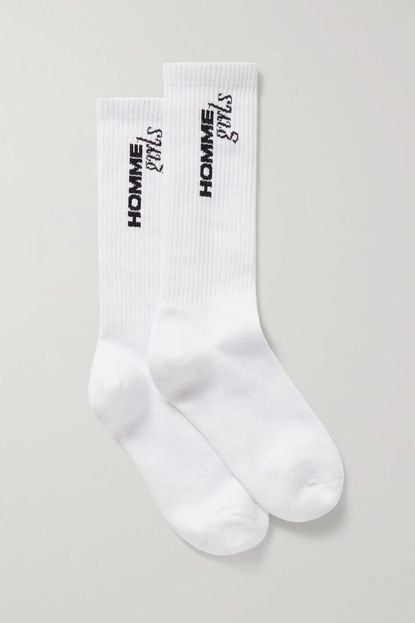 HommeGirls Intarsia Ribbed Stretch Cotton-Blend Socks