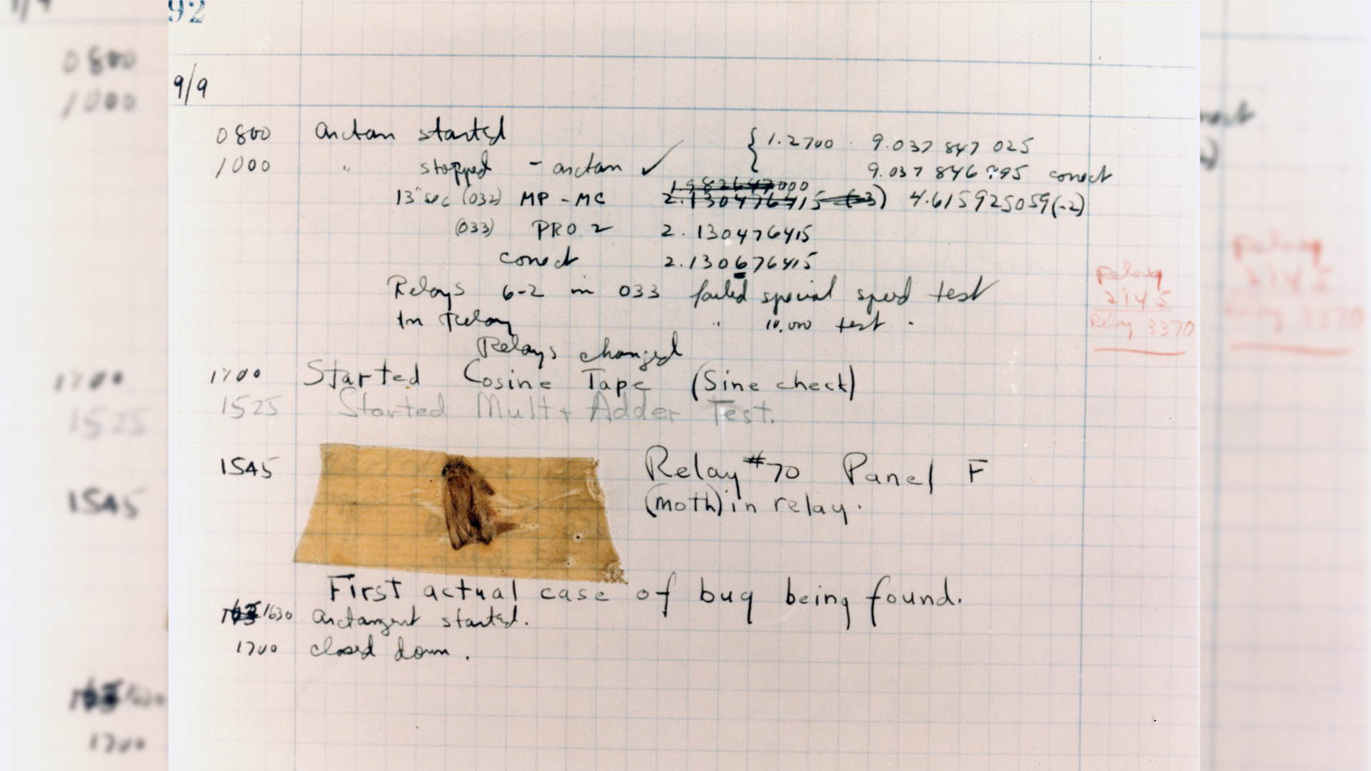 Bug perincian buku log di komputer Harvard Mark II