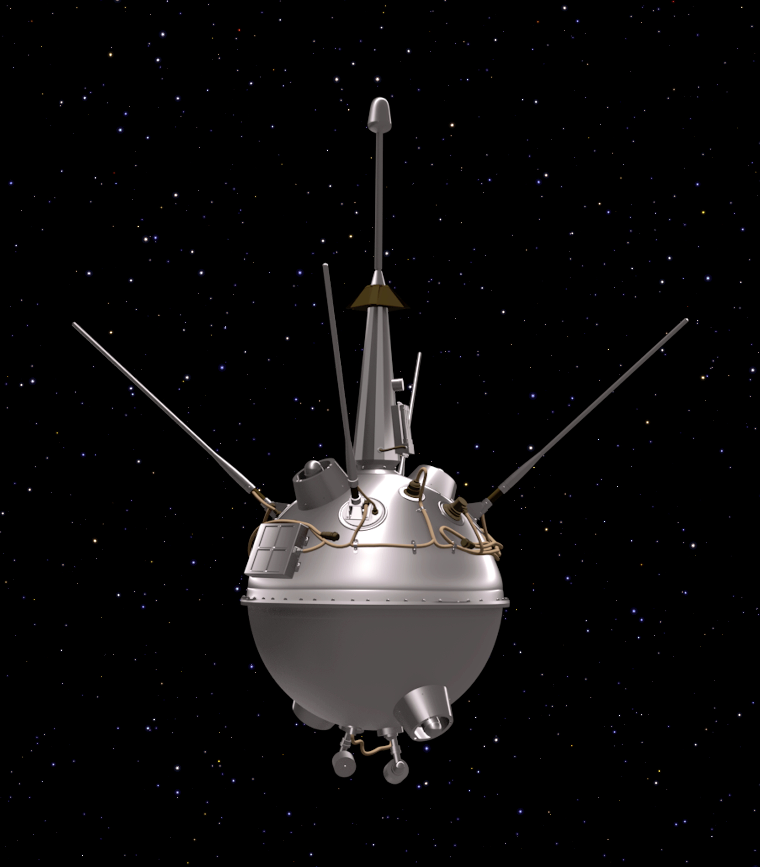 a spherical satellite with several antenna poking out of the top of it