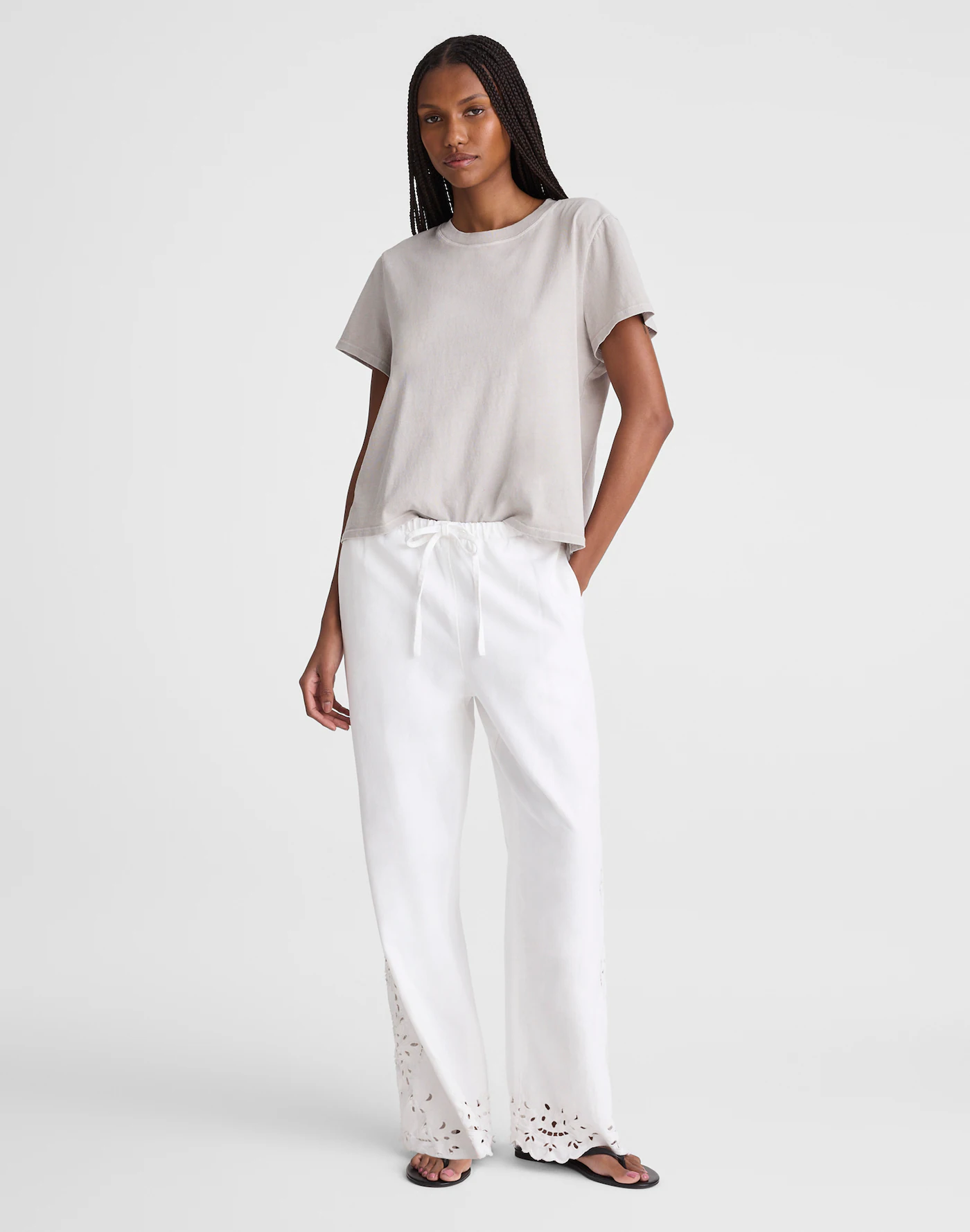 Embroidered Denim Pull-On Pants
