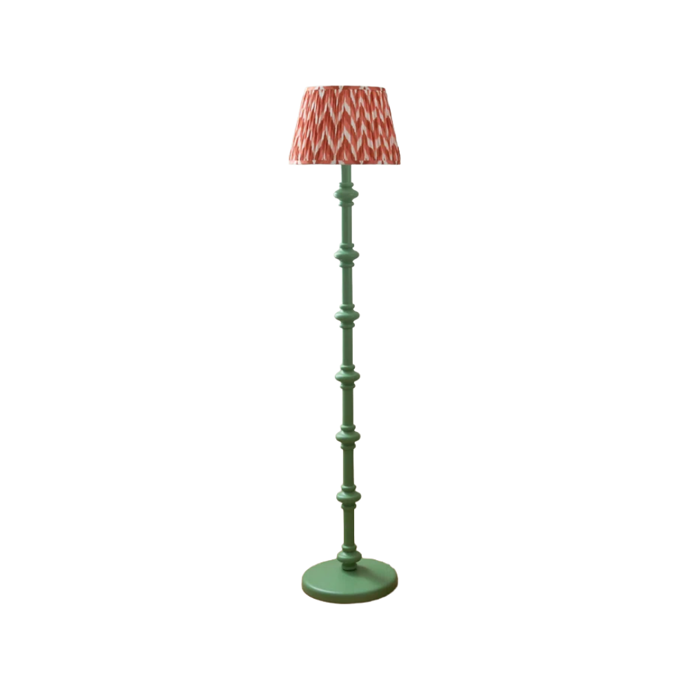 Floor Lamp with green bobble stand and red patterned shade