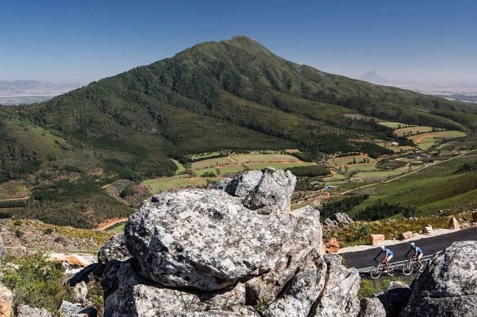 Riders make their way up Baine's Kloof Mountain Pass