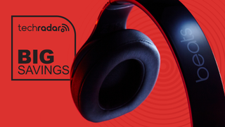 Beats headphones on a red background