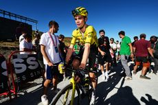  Sepp Kuss of United States and Team Visma | Lease a Bike reacts after the La Vuelta - 81st Tour of Spain 2026, Stage 20 
