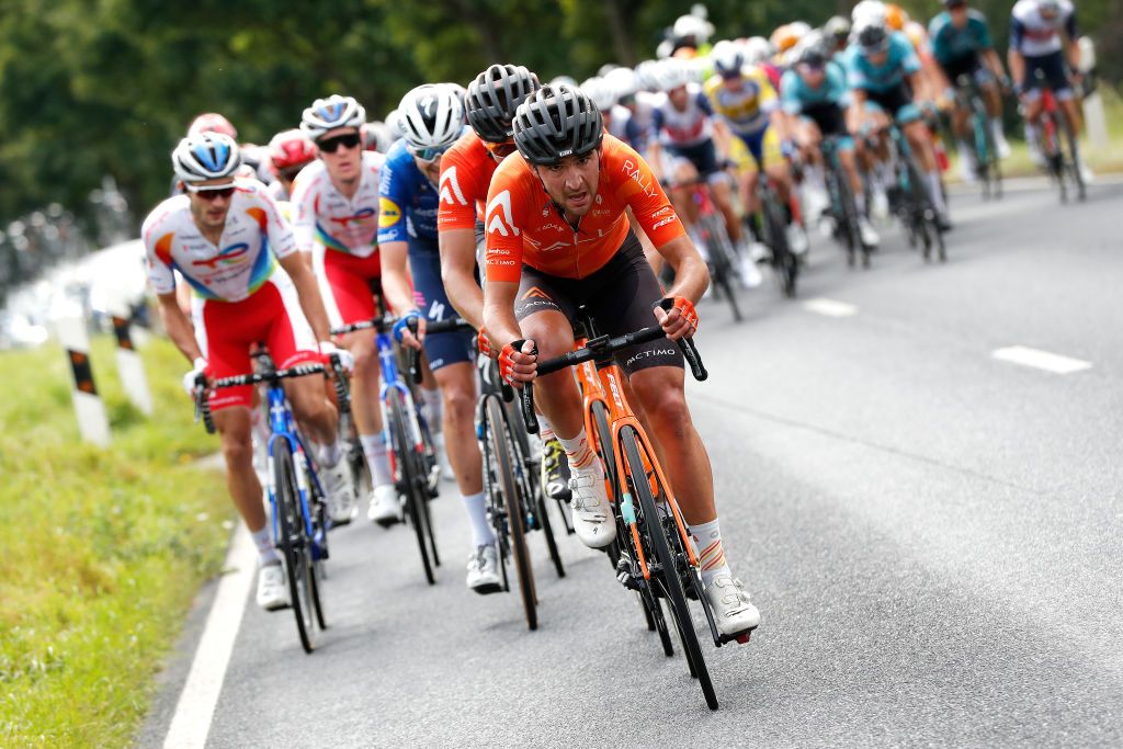 MAMER LUXEMBOURG SEPTEMBER 16 Emerson Oronte of United States and Team Rally Cycling leads The Peloton during the 81st SkodaTour De Luxembourg 2021 Stage 3 a 1893km stage from MondorfLesBains to Mamer 300m skodatour skodatour on September 16 2021 in Mamer Luxembourg Photo by Bas CzerwinskiGetty Images