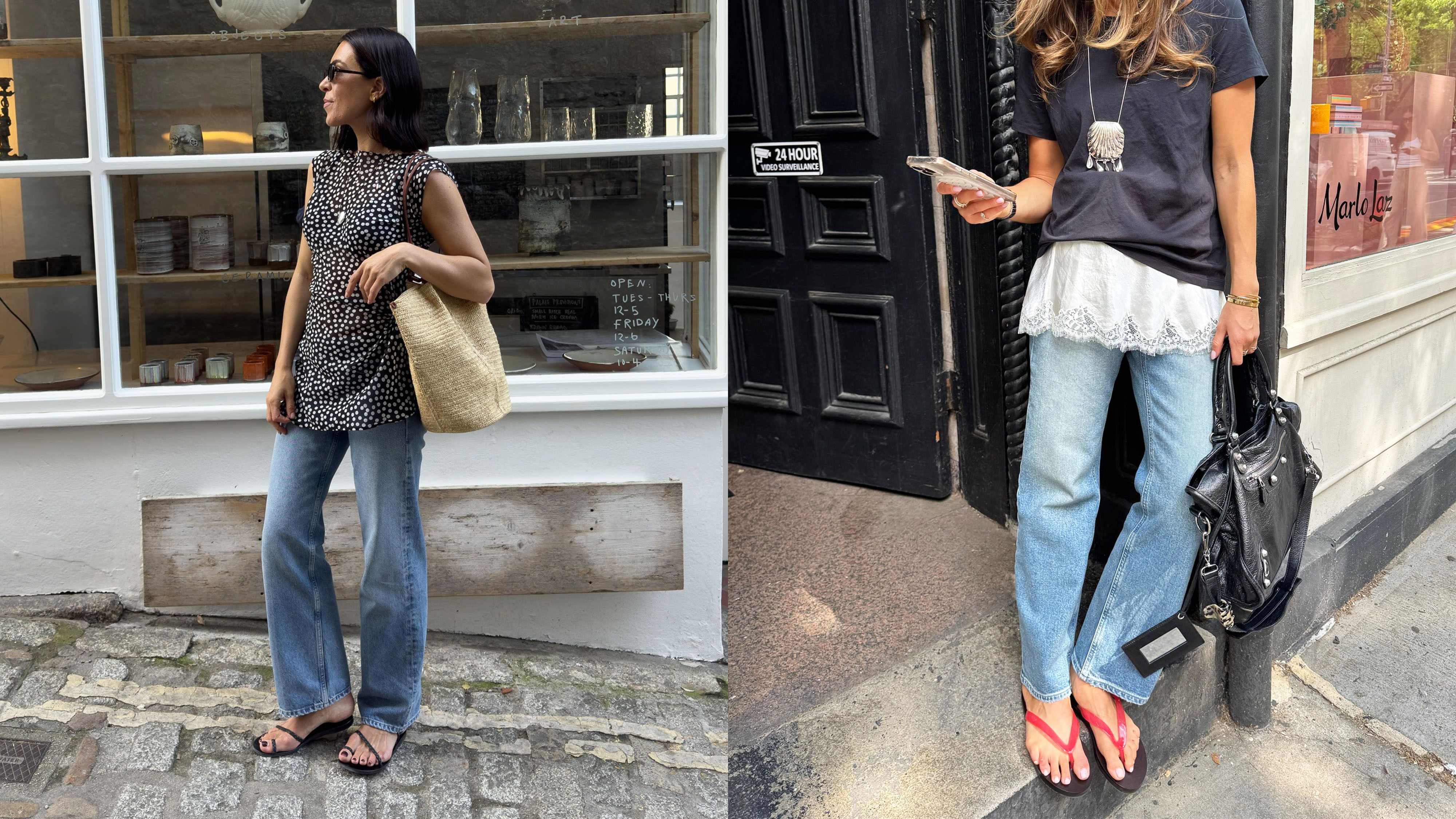Women in jeans outfits.