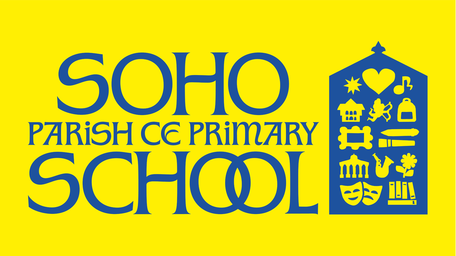 Soho Parish CE Primary School plus logo in yellow and blue