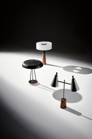 Three different lamps on white floor
