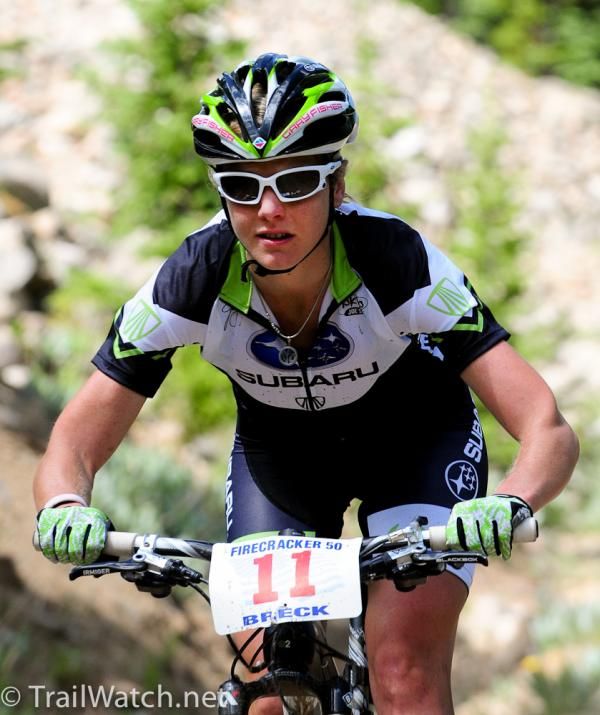 Heather Irmiger (Subaru-Trek) had a two minute lead as she entered French Gulch for the first time.