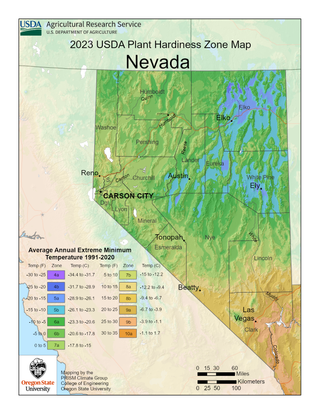 USDA Plant Hardiness Zone Map for Nevada