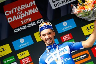 Julian Alaphilippe (Deceuninck-Quick Step) on the Dauphine podium after winning stage 6