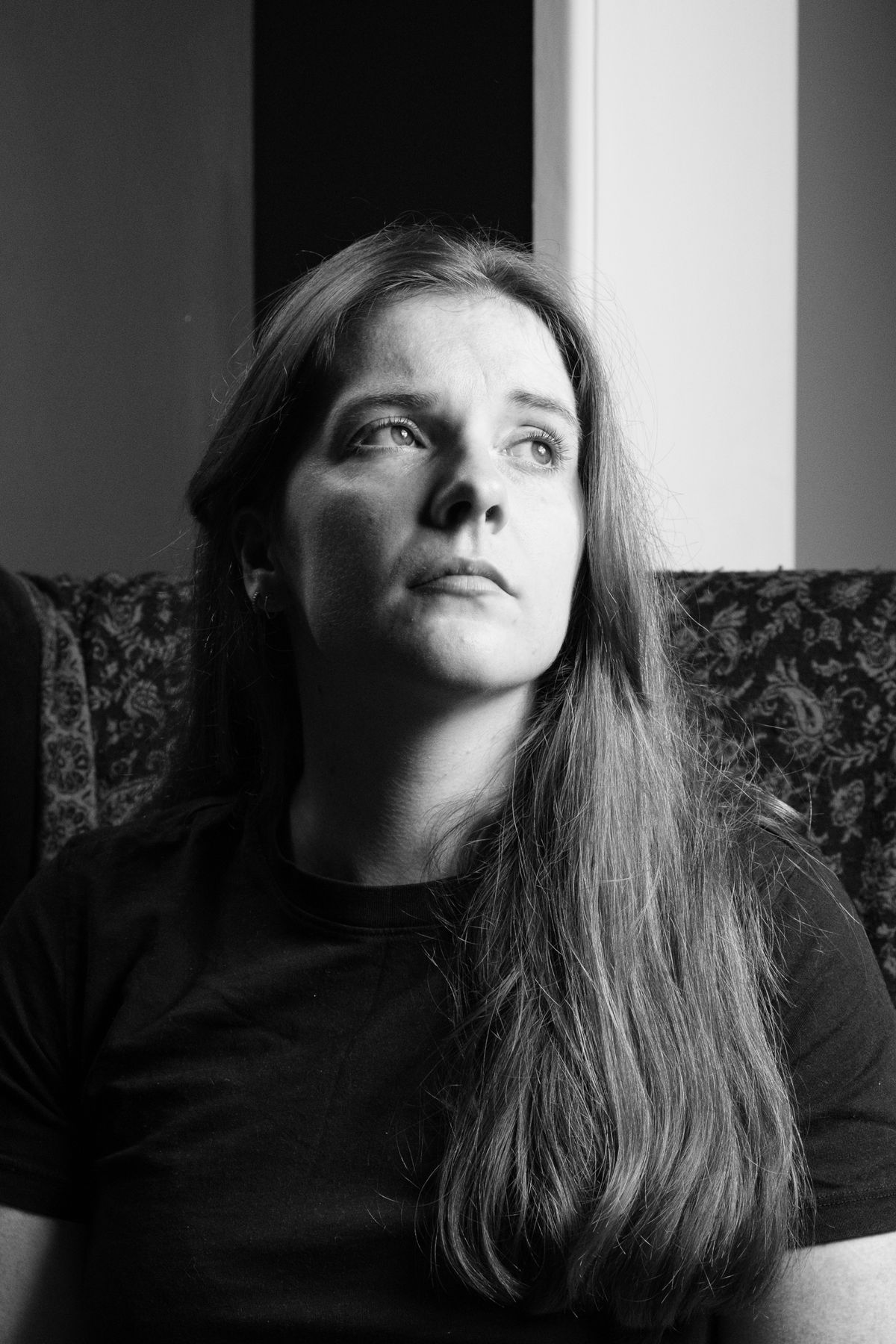A photo of a woman in black and white.