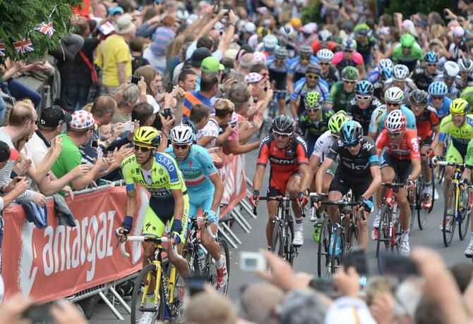 Alberto Contador sets the pace on a climb