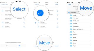 How to move files: Tap and hold file, Tap Move, Tap folder, Tap Move.