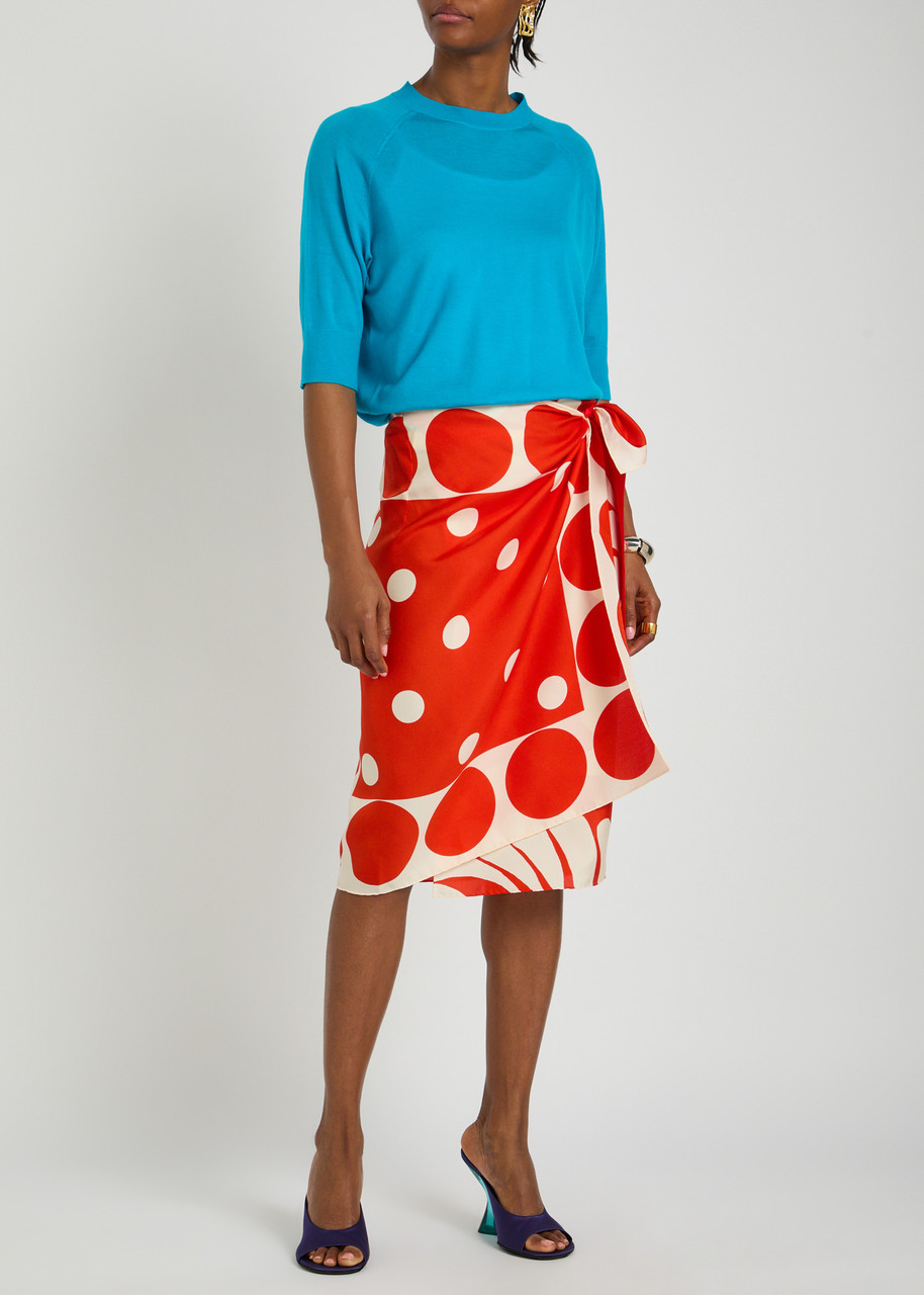 Scarfy Printed Silk Midi Wrap Skirt