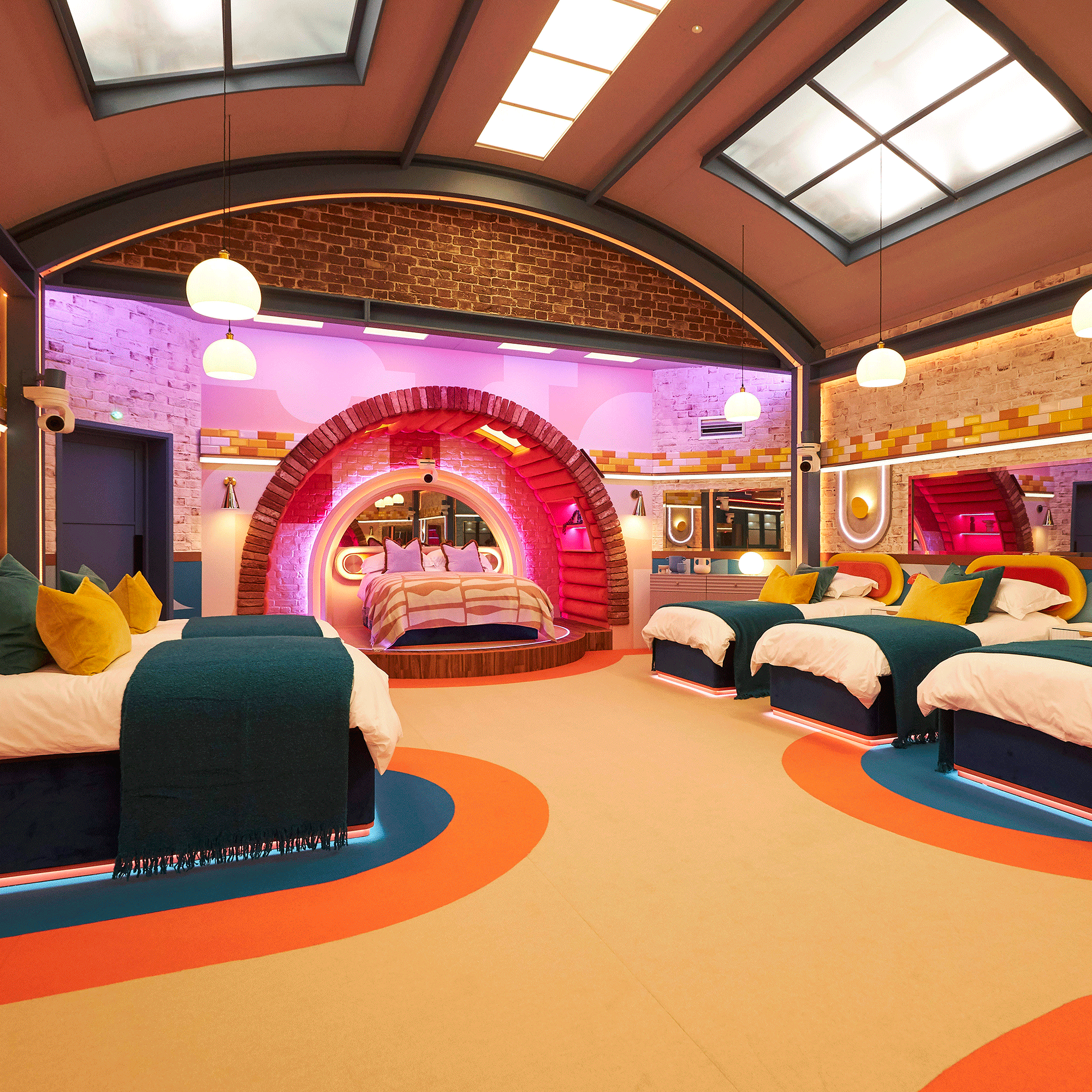 Big Brother house bedroom with pink arch