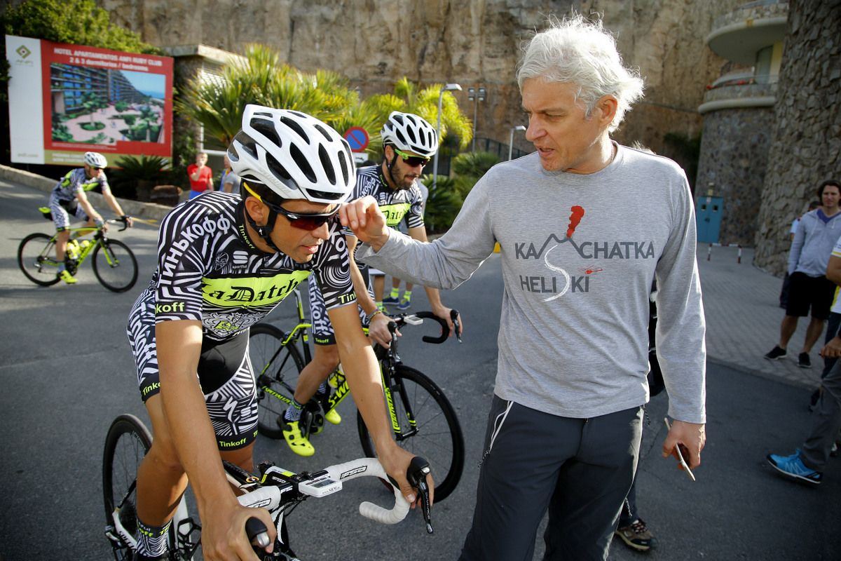 Alberto Contador with team boss Oleg Tinkov