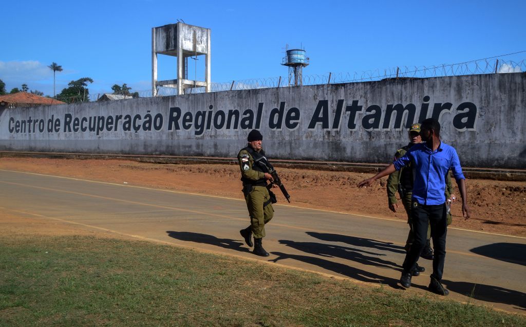 A guard outside the Altamira prison in Brazil.